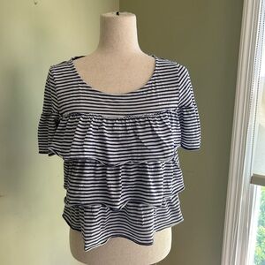 Anthropologie 9-H15 STCL navy/whte striped round neck t shirt French and flouncy